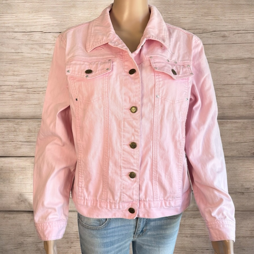Vicki Blue Pink Denim Jacket – Western Bling Boots & Pistols – Size Large